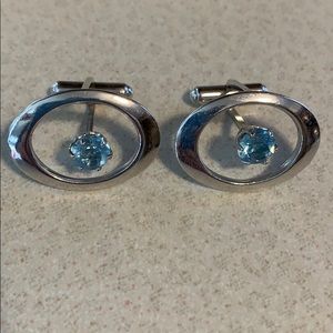 Cuff links men’s silver tone blue rhinestone